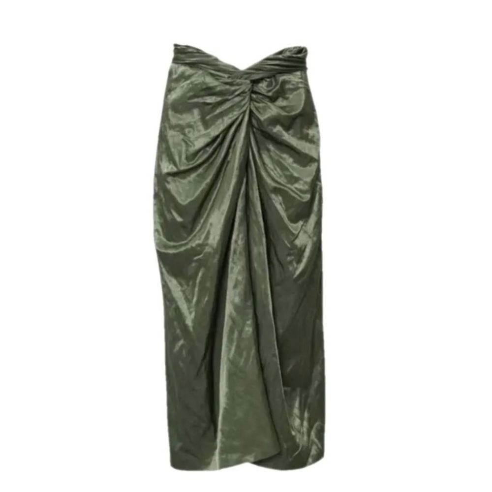 Vince Asymmetrical Satin Olive Skirt